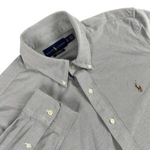 Ralph Lauren Shirt Mens XL Gray Knit Oxford Flesh Pony Long Sleeve Button Down‎